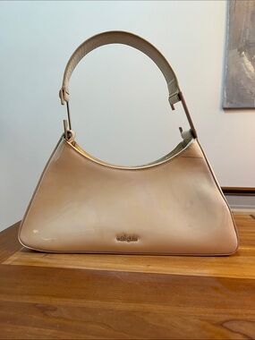 Cult Gaia Patent Shoulder Bag in Light Beige